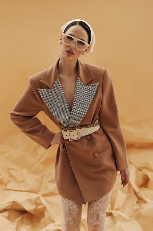 MEJI Mocha Luxe Crystal Blazer | MEJI