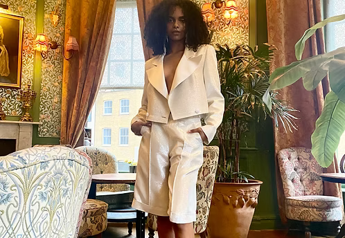 Cropped Oversized Lamé jacket | MEJI