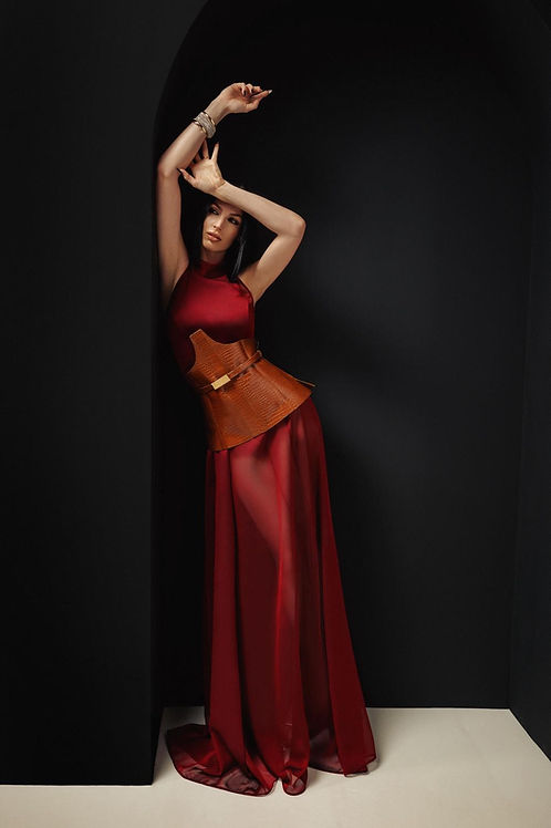 SS26 Sheer Luxe Wine Dress | MEJI