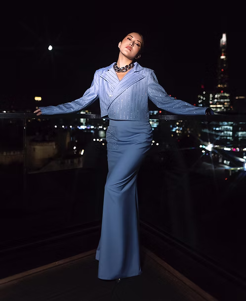 Sky Blue Crystal Pinstripe Set | MEJI