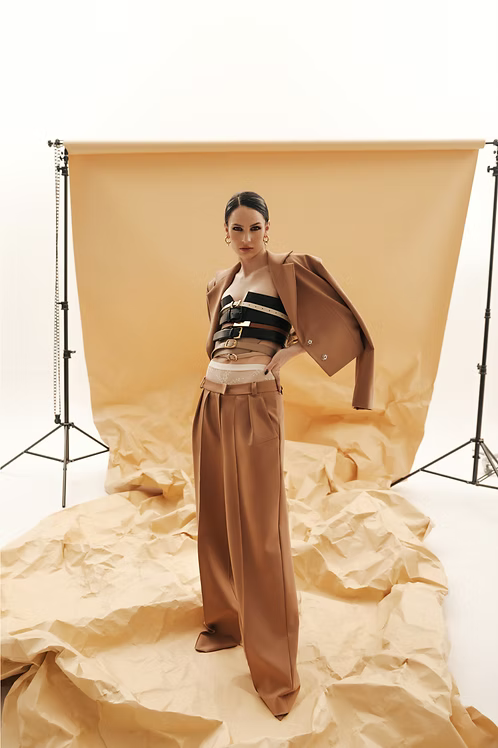 Mocha Cropped Crystal-Back Blazer | MEJI