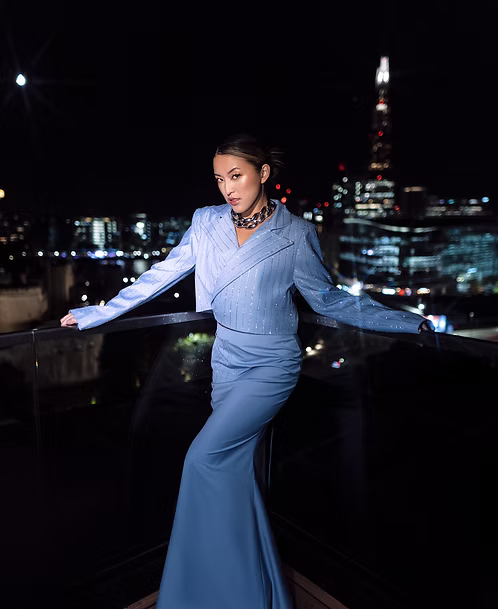 Sky Blue Crystal Pinstripe Set | MEJI