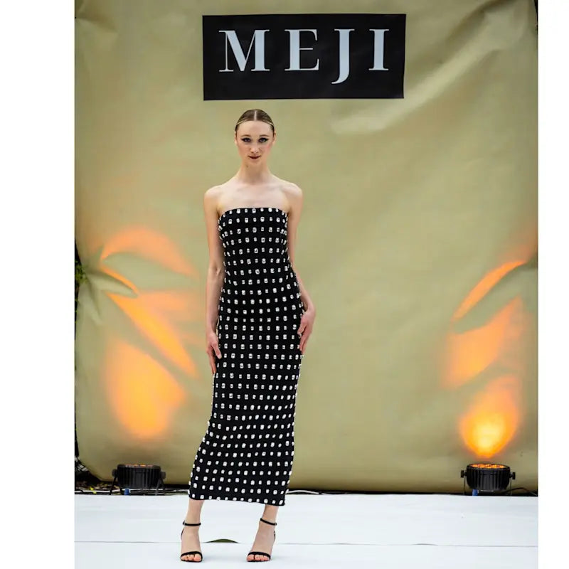 Meji Black Strapless Bodycon Crystal Dress | MEJI