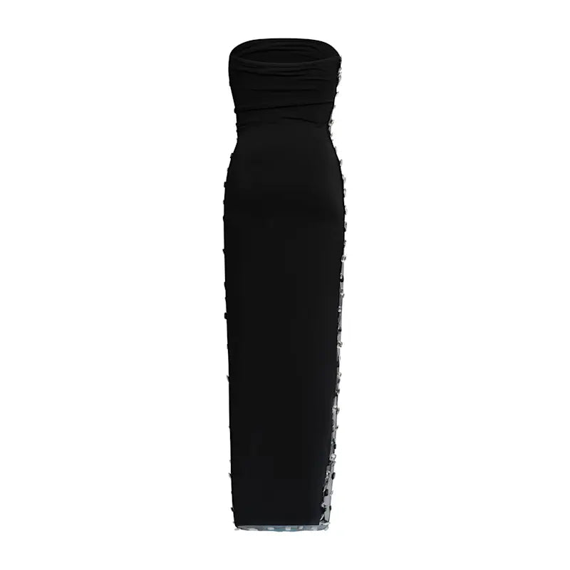 Meji Black Strapless Bodycon Crystal Dress | MEJI