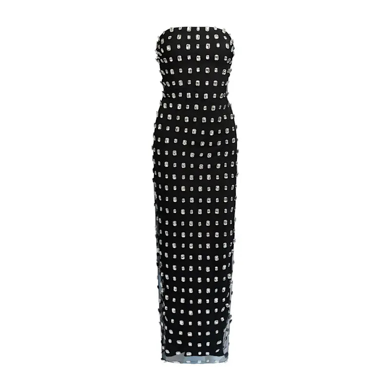 Meji Black Strapless Bodycon Crystal Dress | MEJI