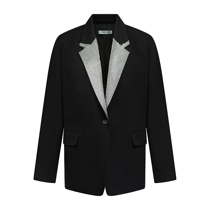 Meji Crystal-Embellished Black Blazer | MEJI