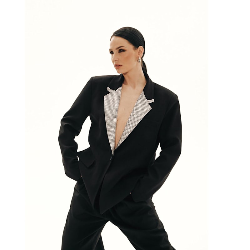 Meji Crystal-Embellished Black Blazer | MEJI
