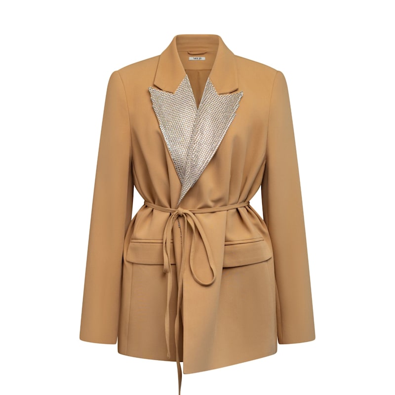 Meji Crystal Lapel Tie-Waist Blazer | MEJI