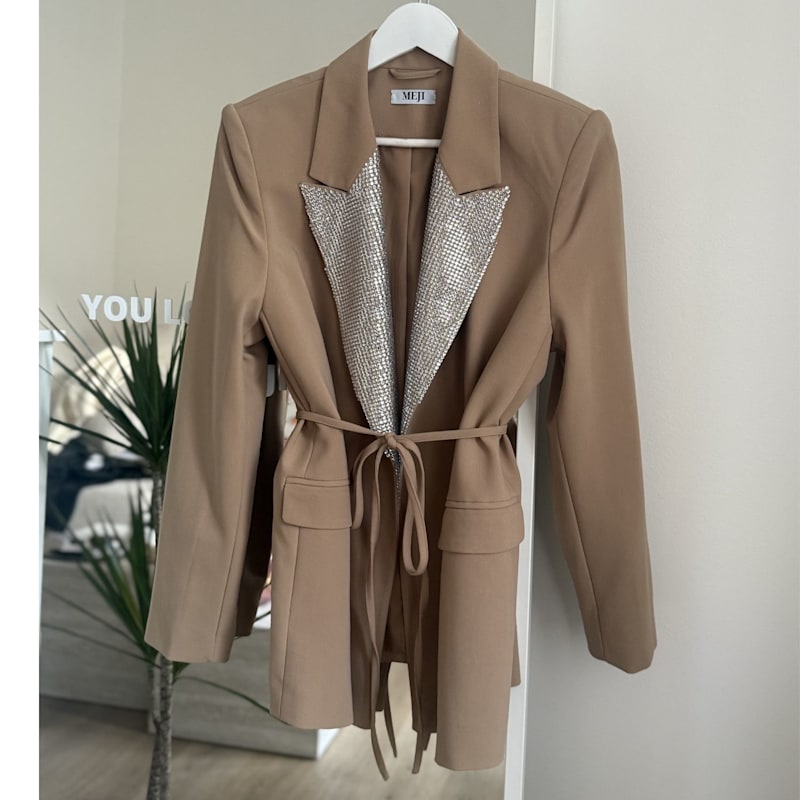 Meji Crystal Lapel Tie-Waist Blazer | MEJI