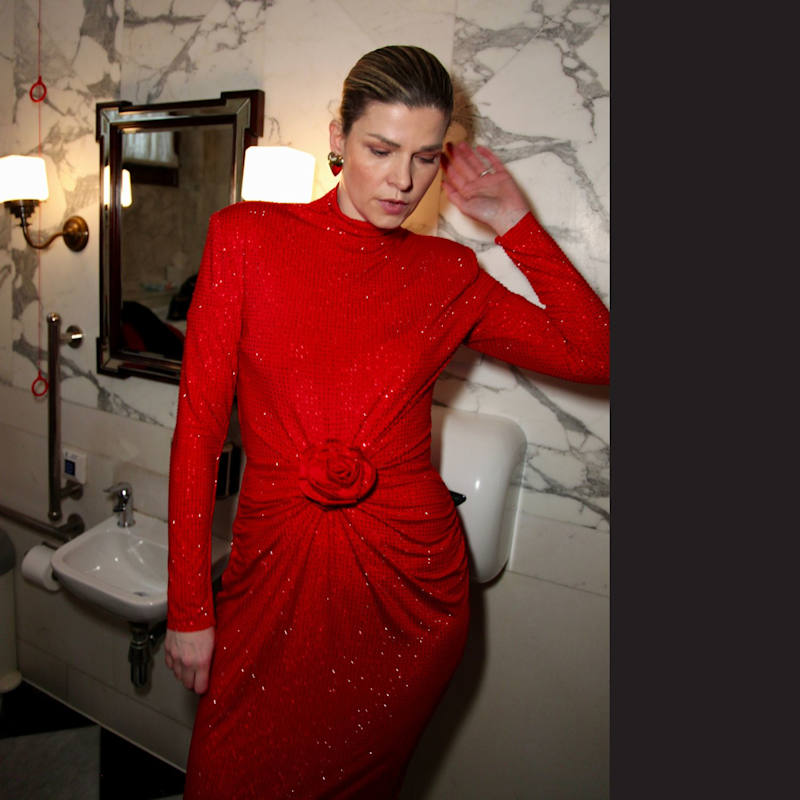 Meji Red Diamond Midi Dress | MEJI