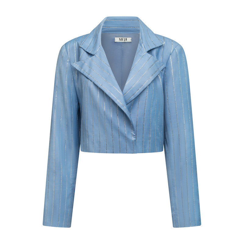 Sky Blue Crystal Pinstripe Blazer | MEJI