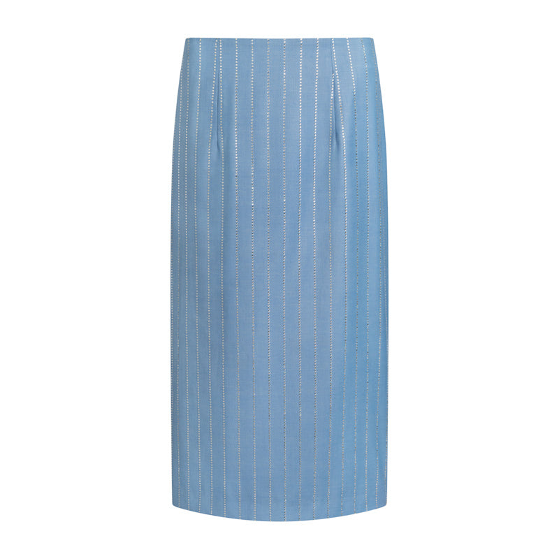 Sky Blue Crystal Pinstripe Skirt | MEJI